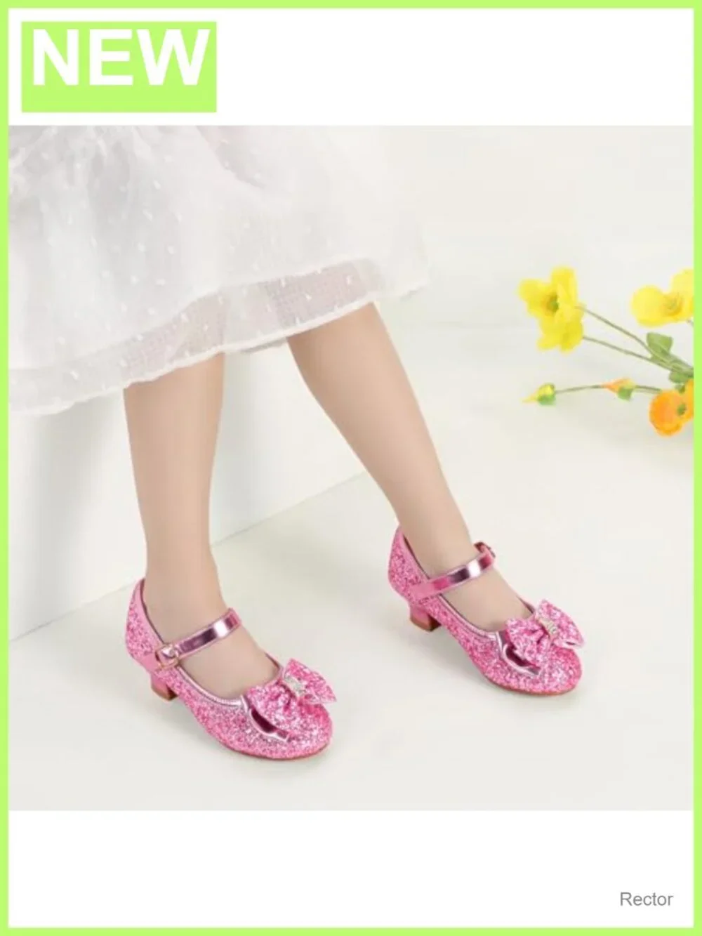 Girls Sparkle Sequin Mary Jane Heels Hook & Loop Dress Shoes